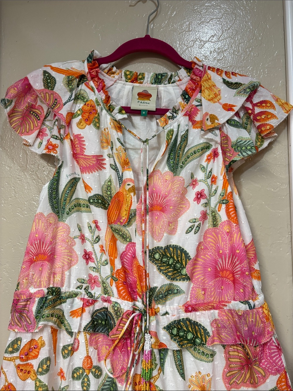 FARM RIO short tiered summer cotton Dress with tassels - Picture 3 of 7